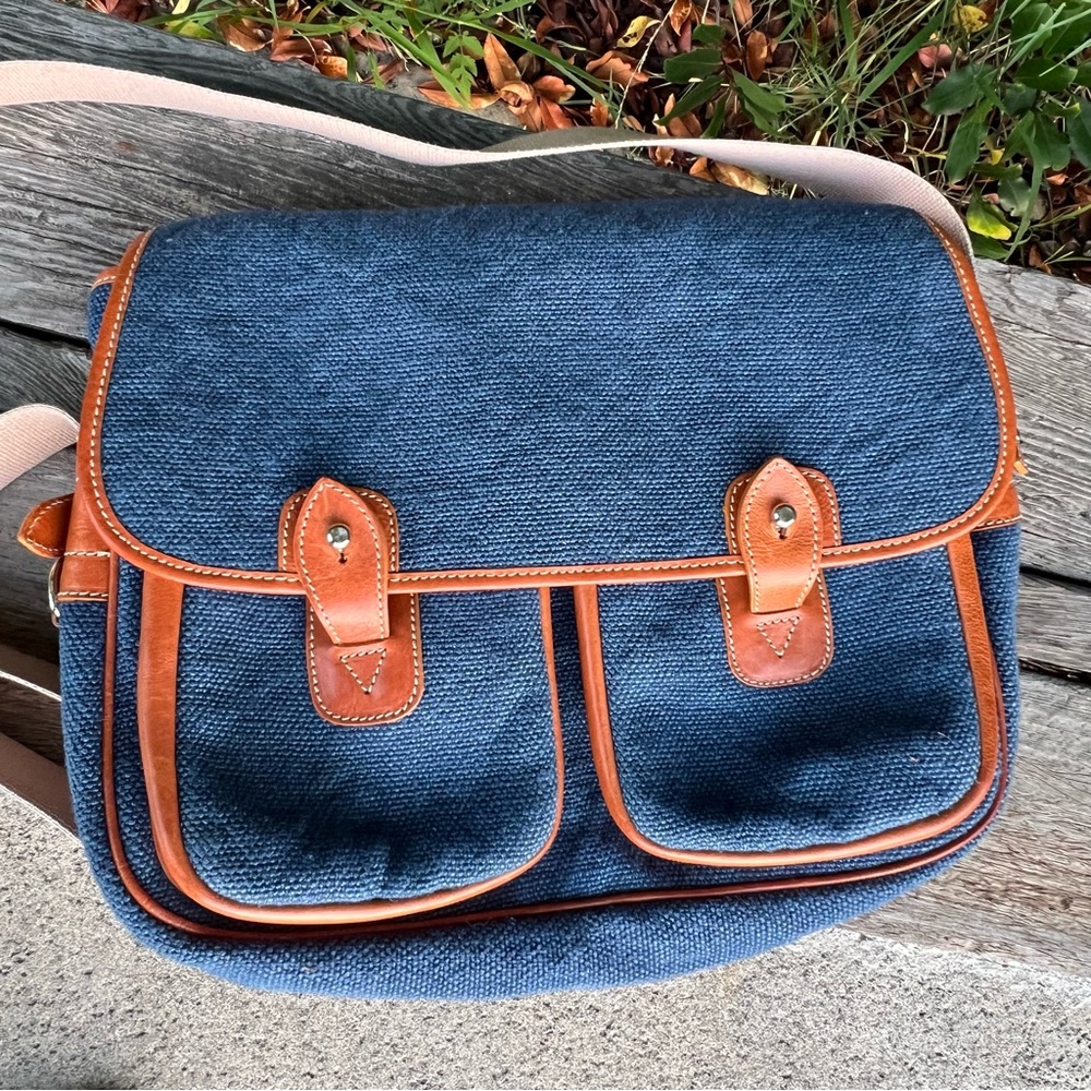 Vintage Barneys New York Coop Messenger Bag Blue Brown